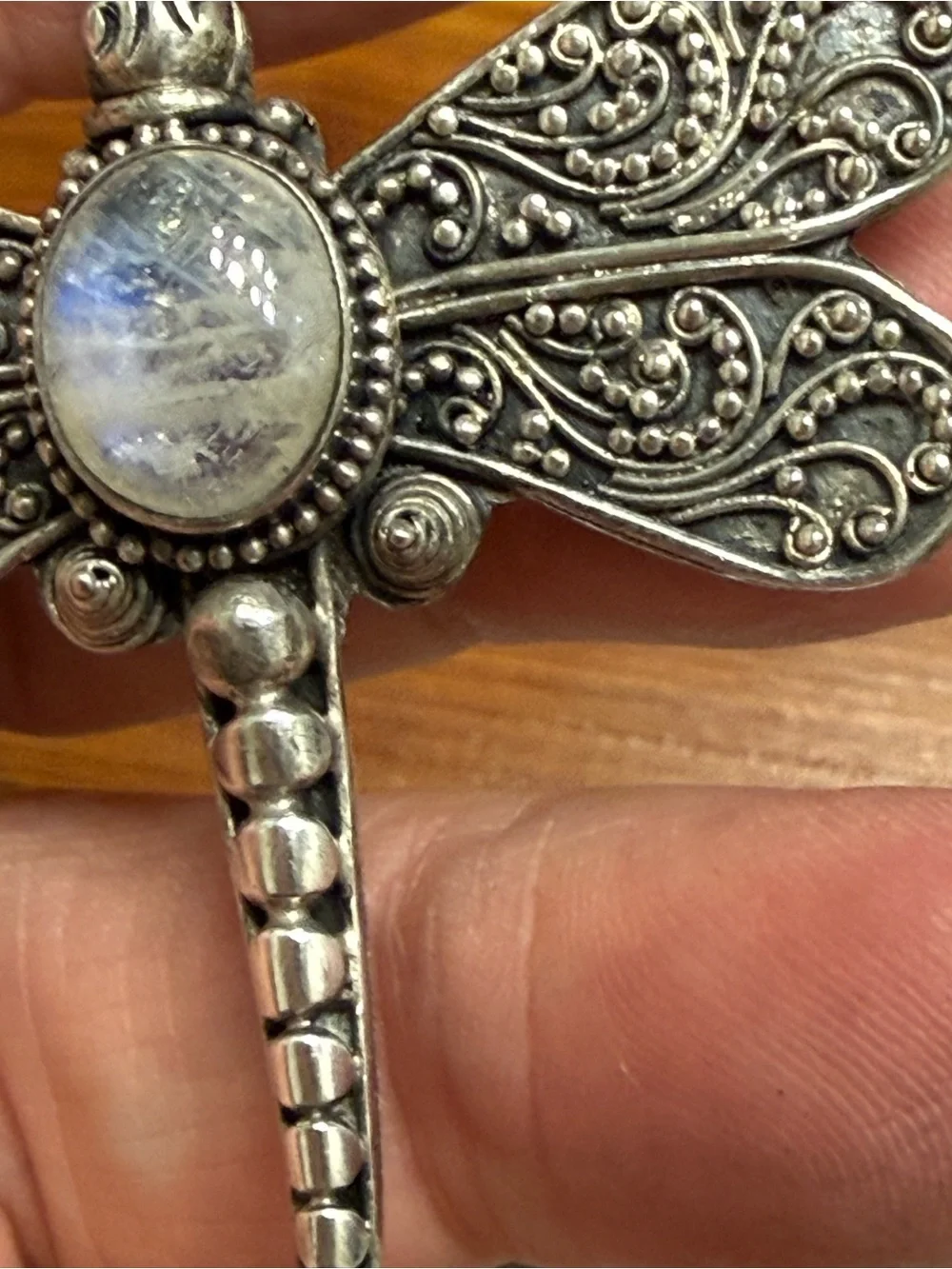 Sterling Silver 925 Rainbow Moonstone Pin Brooch 13.25 Grams